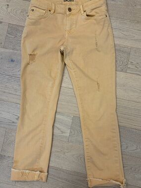 Dear John Pale Yellow Cropped Ripped Jeans